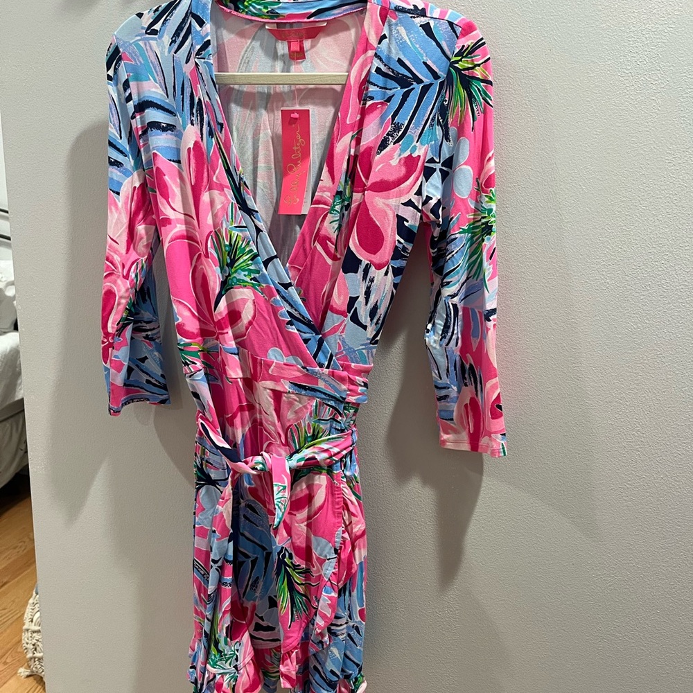 Floral Wrap Dress in Pink and Blue